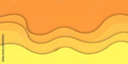 Abstract orange and yellow paper cut background with 3D wavy layered curves for design