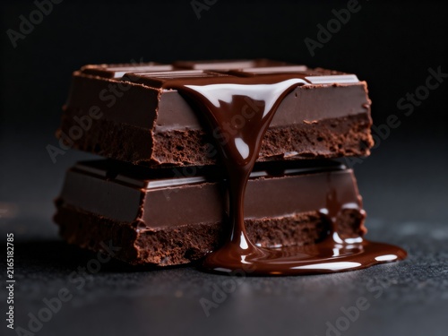 Melted Chocolate Pouring Over Stacked Cocoa Bars
