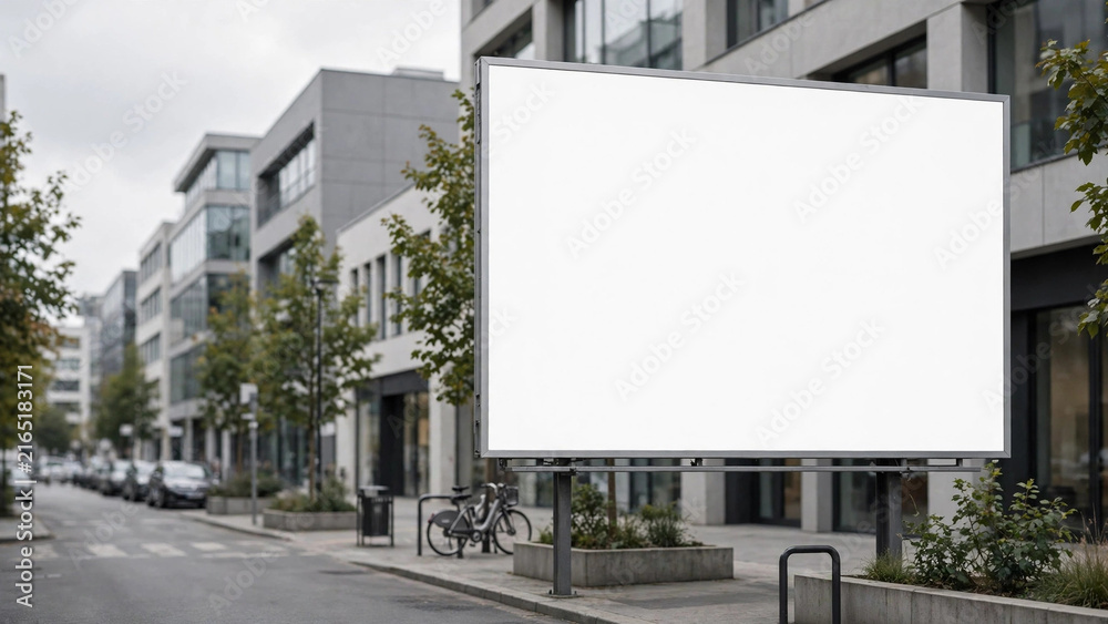 Fototapeta premium Blank billboard on modern city street with building