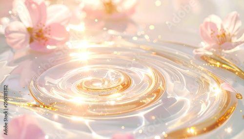 Golden Water and Pink Flowers Serene Light