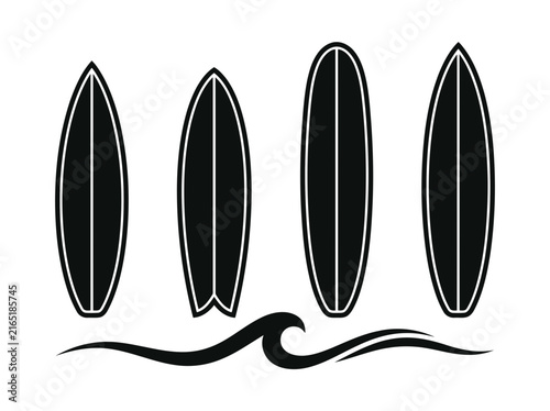Photography Black and white surfboard icons with a wave graphic design element