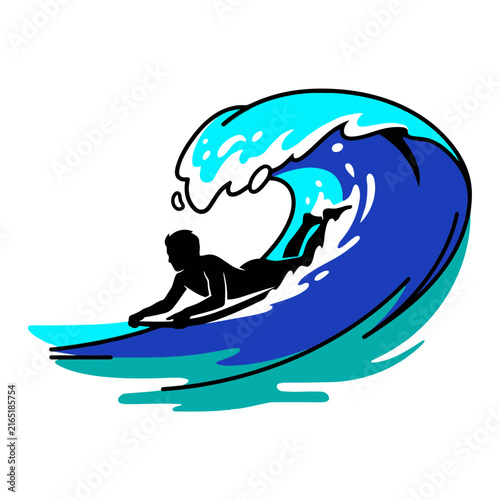 Photography A silhouette of a person bodyboarding on a big blue ocean wave