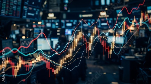 Abstract Financial Market Data Visualization with Glowing Candlestick