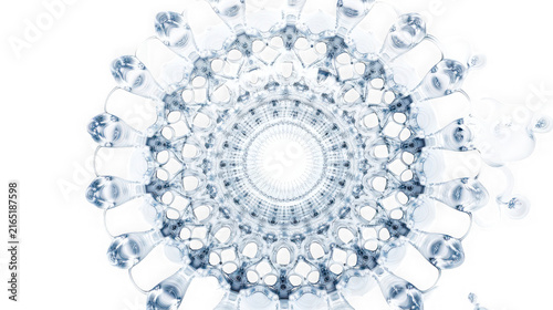 Abstract circular pattern of transparent glass torus shapes on transparent background