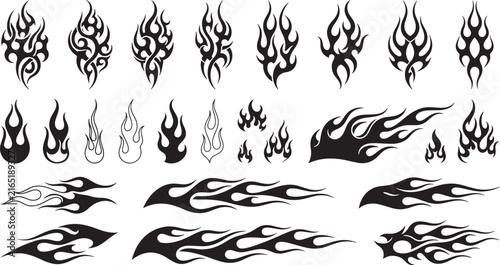 Black Flame Fire Swirl and Burning Energy Vector Silhouette Collection