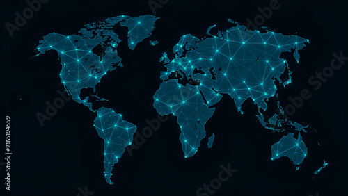 World map with glowing city lights from space at night