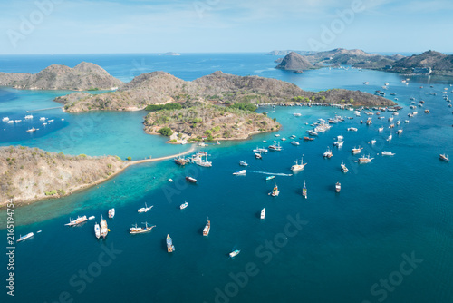 Aerial view of ships at sea in Komodo Labuan Bajo, Indonesia