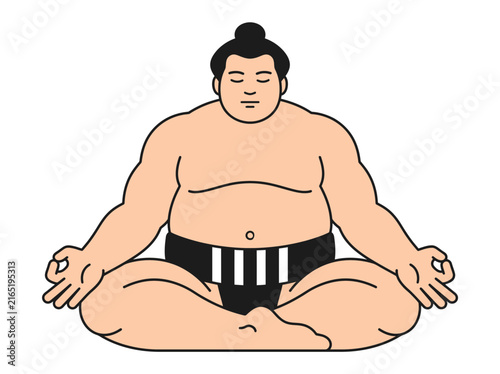Meditating Sumo Wrestler Illustration in Zen Lotus Pose