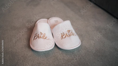 Bride Slippers fluffy white hotel slippers wedding marriage theme