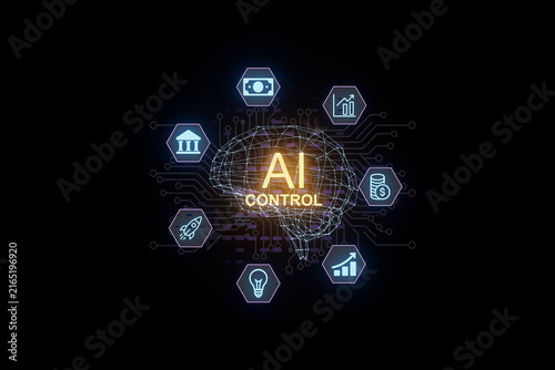 Understanding AI control in technology with various digital icons and symbols showing different aspects of artificial intelligence