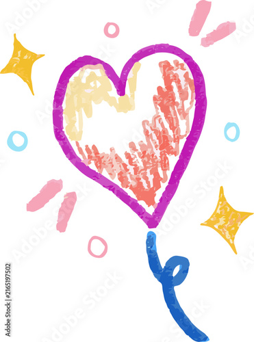 Crayon Hand Drawn Heart Balloon Doodle Illustration