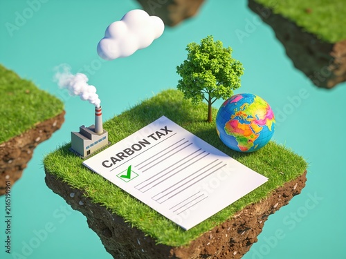 Infographic Illustration of Carbon Tax and Global Warming Reduction
