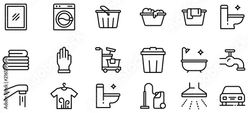 Collection of household cleaning and bathroom with transparent background, mirror washing machine laundry