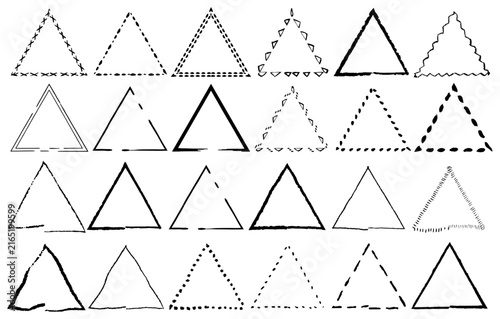 Collection of hand-drawn triangle frames with transparent background, border outline