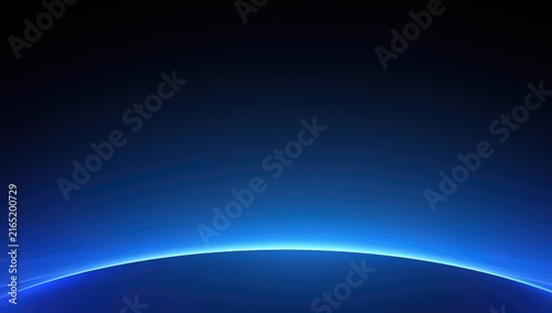 Abstract Glowing Blue Horizon Line Light Effect Background.