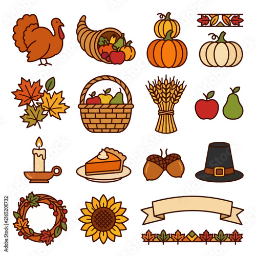 Professional Thanksgiving Harvest Icons - Handmade Festival Design - Studio Premium