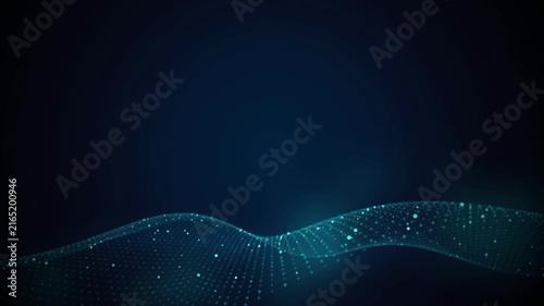 Glowing blue and teal particle grid undulates in a seamless loop