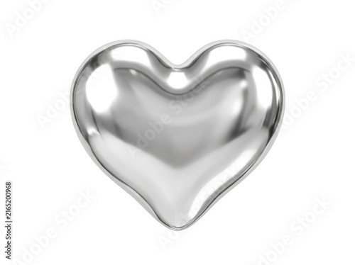 Photorealistic 3d cgi render of silver love heart foil balloon isolated on background for professional graphic design
