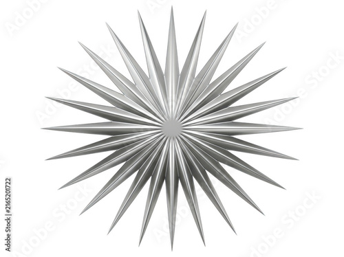 Photorealistic 3d cgi render of silver metallic sunburst 3d abstract isolated on background for professional graphic design