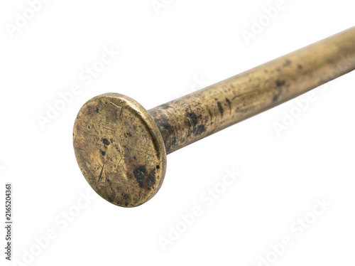 Photorealistic 3d cgi render of old vintage rusty hardware nail isolated on background for professional graphic design