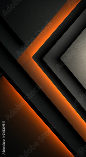 Orange black elegant wallpaper cinematic abstract geometric background dark diagonal gradient modern layered metal texture shadow glow light line shape angle panel contrast minimal sleek luxury