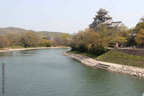 Foto castle and asahi river in okayama in japan