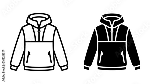 Anorak hoodie jacket windbreaker apparel fashion icon symbol set with windbreaker clothing outerwear sportswear activewear protection silhouette isolated template