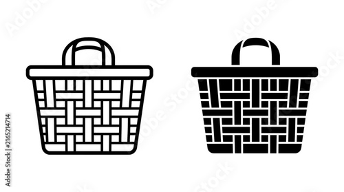 Woven picnic basket with handle storage container vector icon silhouette design container shopping silhouette illustration handmade equipment household accessory