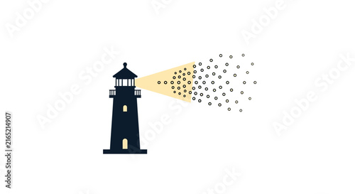 Lighthouse Emitting Light Beam Outward.