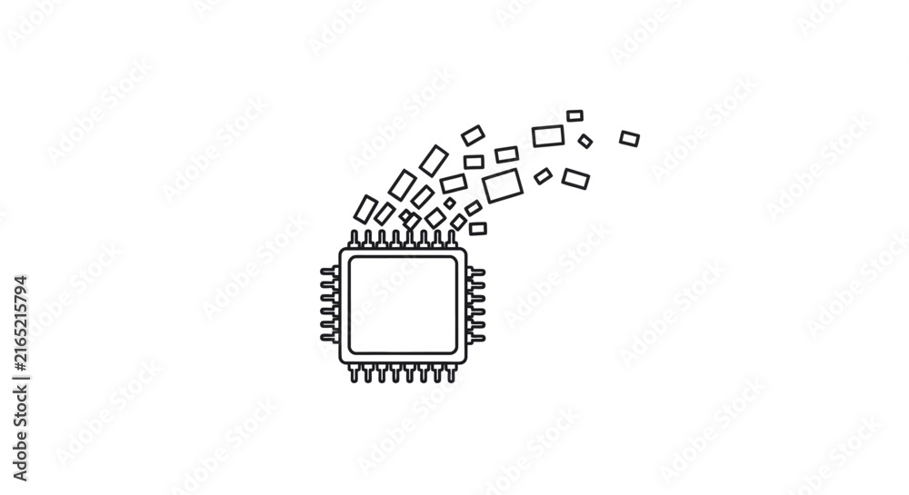 Canvastavla Microchip exploding into digital pieces.