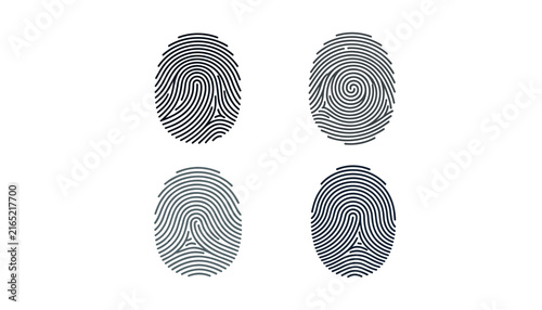 Foto Biometric fingerprint scanner identification icons set with security thumbprint