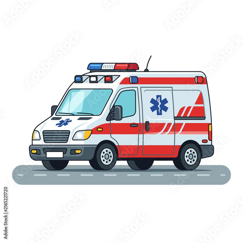 Modern Ambulance Vehicle with Emergency Lights, Medical Transport, Vector Illustration