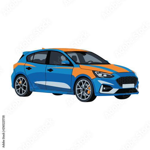 Modern Blue and Orange Hatchback Car Illustration