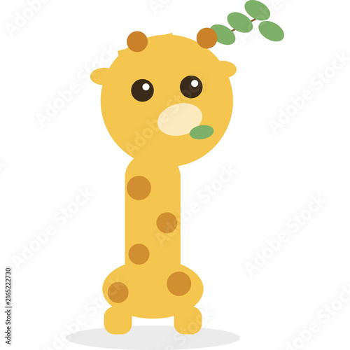 Cute Minimalist Giraffe Vector Illustration Featuring Friendly Cartoon Character Eating Green Leaves for Nursery Decor and Educational Graphics