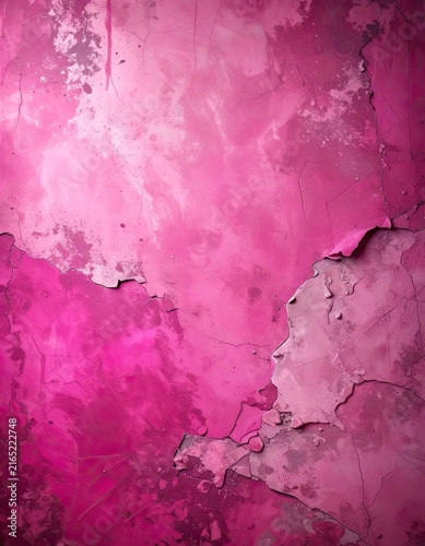 Cracked pink painted surface with abstract swirls.