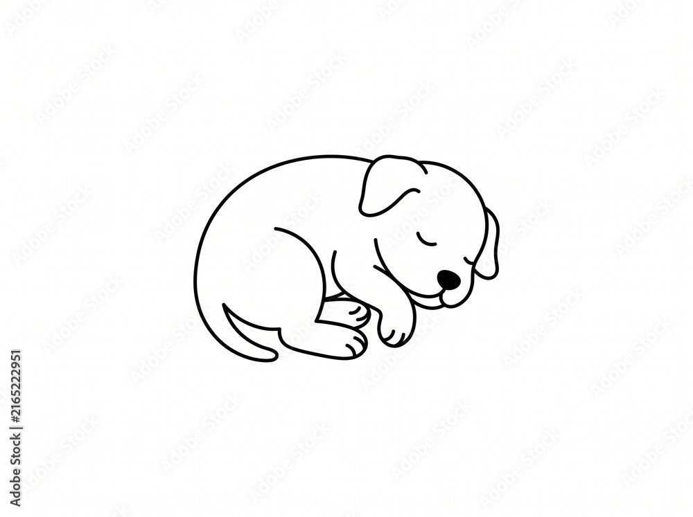 Fototapeta premium Sleeping puppy micro tattoo minimalist line art vector