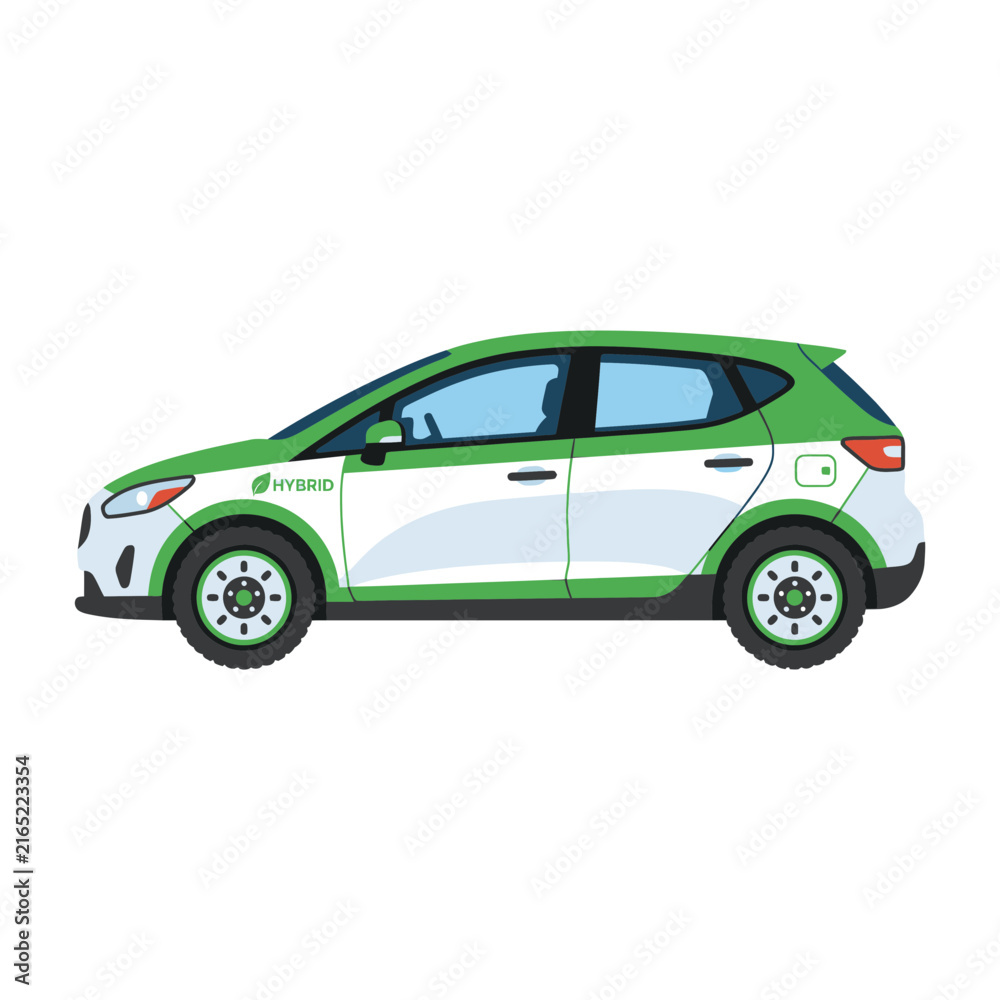 Fototapeta premium Modern Hybrid Car with Green Accents, Eco-Friendly Transportation Concept