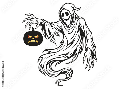 Canvas Print Scary Black Halloween ghost Vectors with pumpkin Scary Halloween Ghost Design