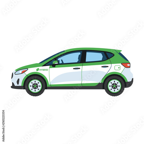 Modern Hybrid Car with Green Accents, Eco-Friendly Transportation Concept