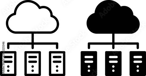 Plakat Cloud computing server network icons, digital data storage and infrastructure symbols.