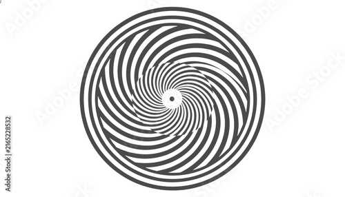 Hypnotic black and white spiral optical illusion creating a dynamic vortex effect that draws the eye into the center for a mind bending design.