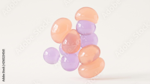 Translucent jelly blobs stacked in soft pastel colors with smooth shiny surfaces creating calm and delicate visual effect
