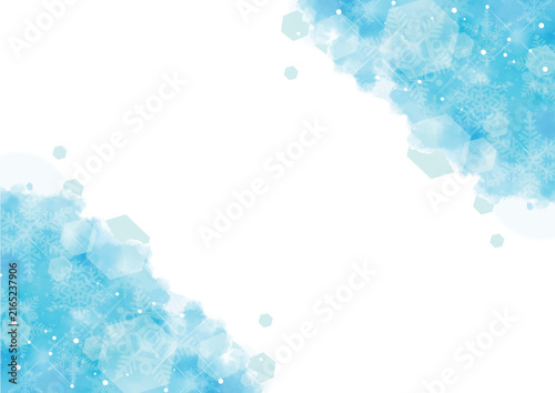 Soft watercolor winter frame with sparkling light and copy space