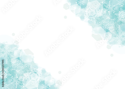 Soft watercolor winter frame with sparkling light and copy space