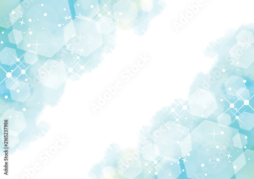 Soft watercolor winter frame with sparkling light and copy space