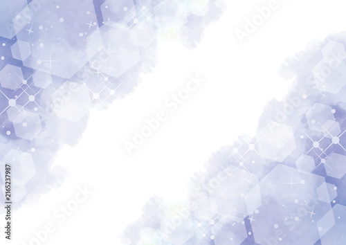 Soft watercolor winter frame with sparkling light and copy space