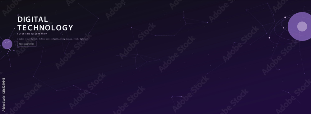 Fototapeta premium Abstract Dark Purple Background Featuring Geometric Network Connections and Data Flow Visuals for Modern Technological Web Interface Projects