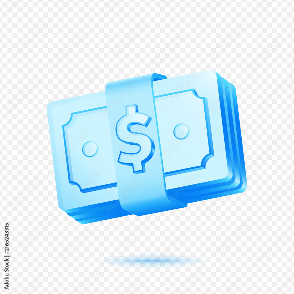 Obraz premium Dollar Bills Bundle Payment, 3D Blue Glossy Money Icon