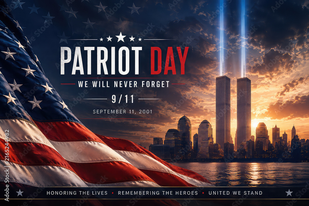 Obraz premium September 11 Remembrance Tribute Graphic – Patriot Day and 25th Anniversary of 9/11