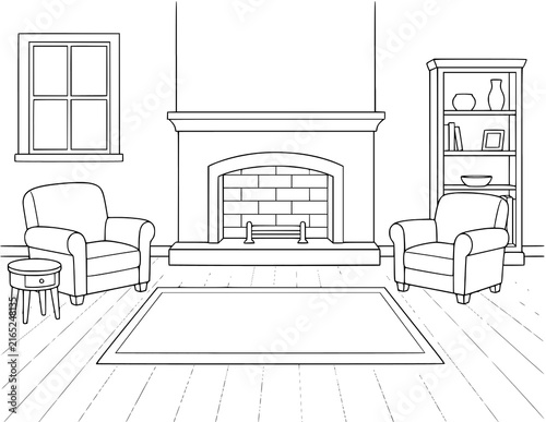 Home Interior Background Coloring Pages | Printable Indoor House Scenes Featuring Living Rooms, Bedrooms, Kitchens, Dining Areas, Bathrooms, Home Offices & Cozy Interior Spaces for Kids